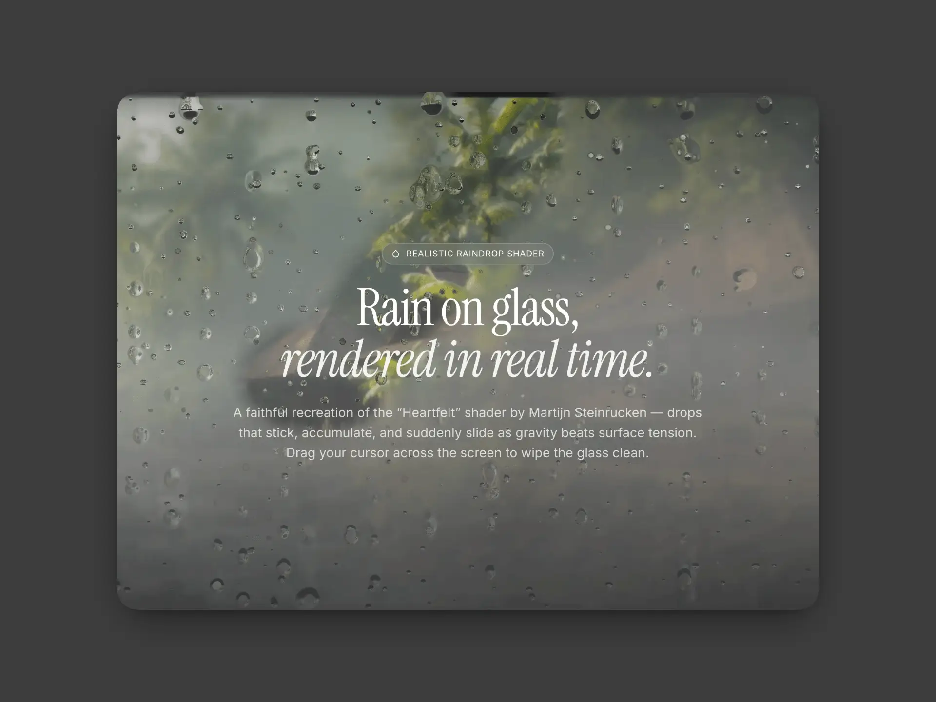 Raindrop on Glass Hero Section