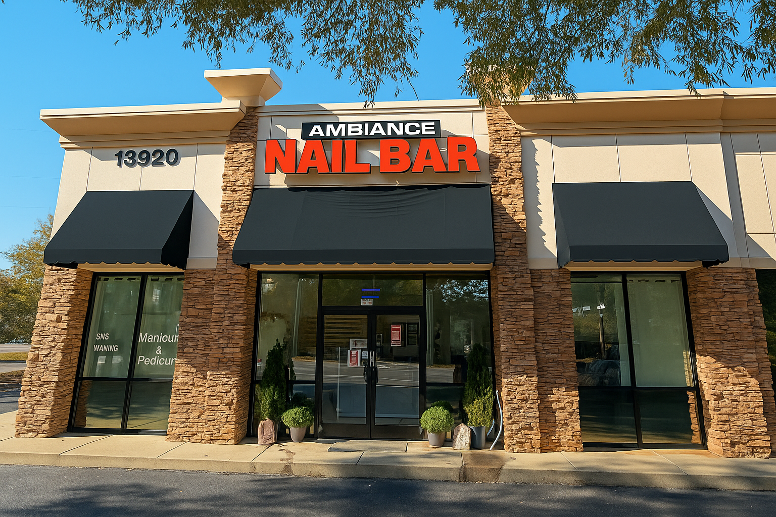 Ambiance Nail Bar storefront exterior view - professional nail salon with elegant signage and welcoming entrance