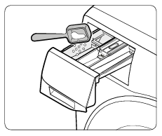 Passos 1 e 2 — Abrir compartimento e aplicar sabão