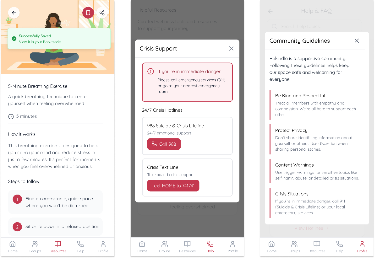 Task 3 - Resources, help line, and profile screens continued