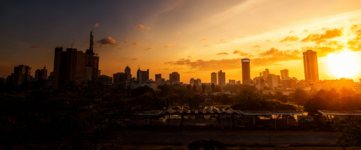 Modern cityscape at sunset