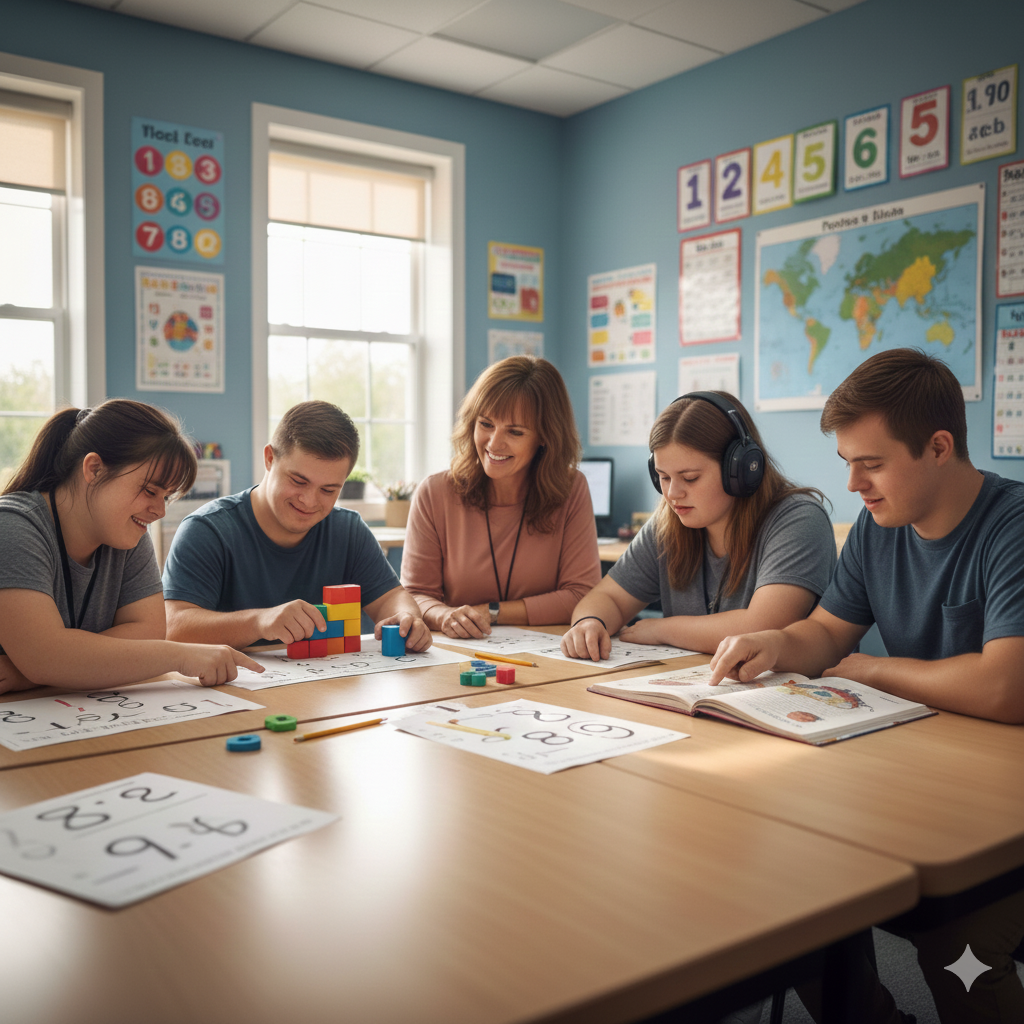 Students learning together in classroom