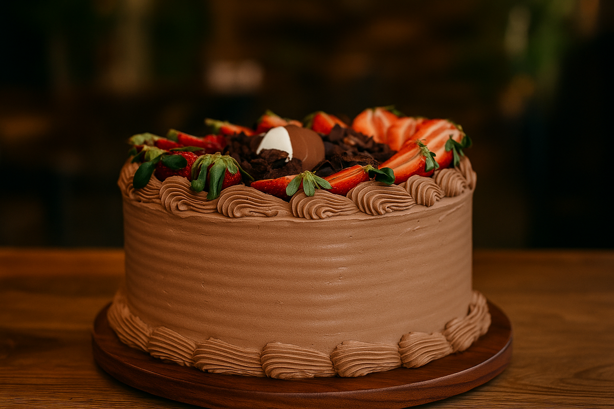 Bolo de Brigadeiro com Morangos