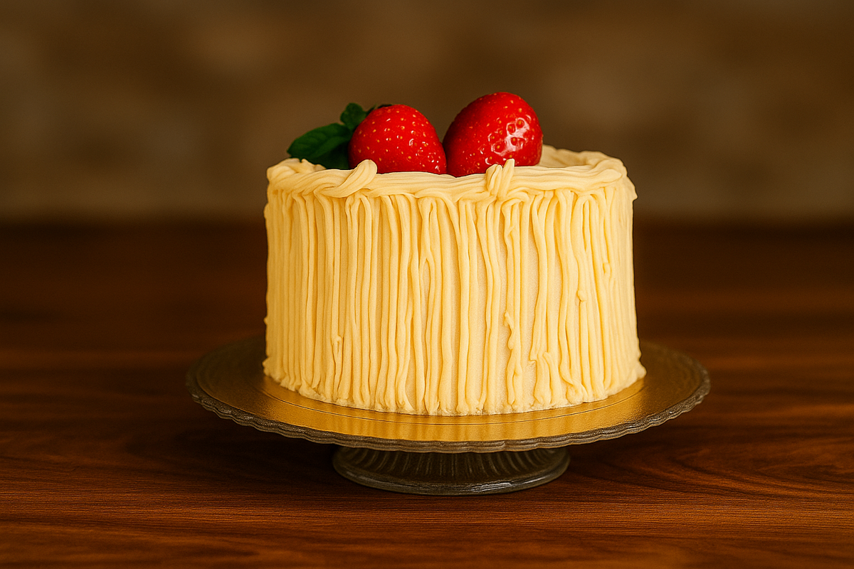 Bolo de Leite Condensado com Morangos