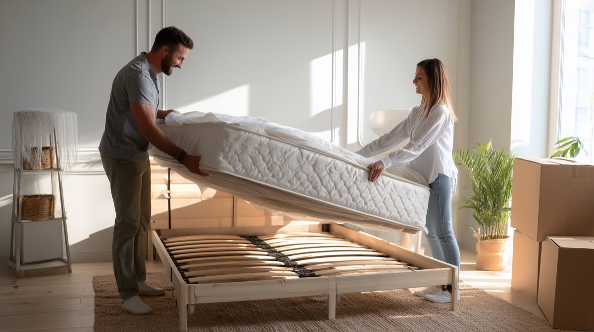 Couple enjoying comfortable mattress
