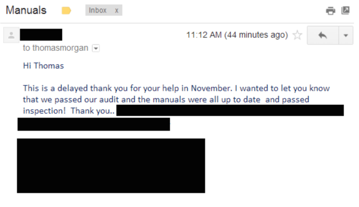 Client review - passed audit with manuals up to date