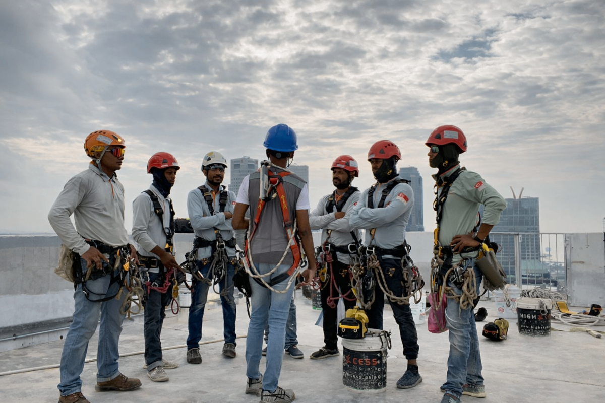 Rope access technicians at work
