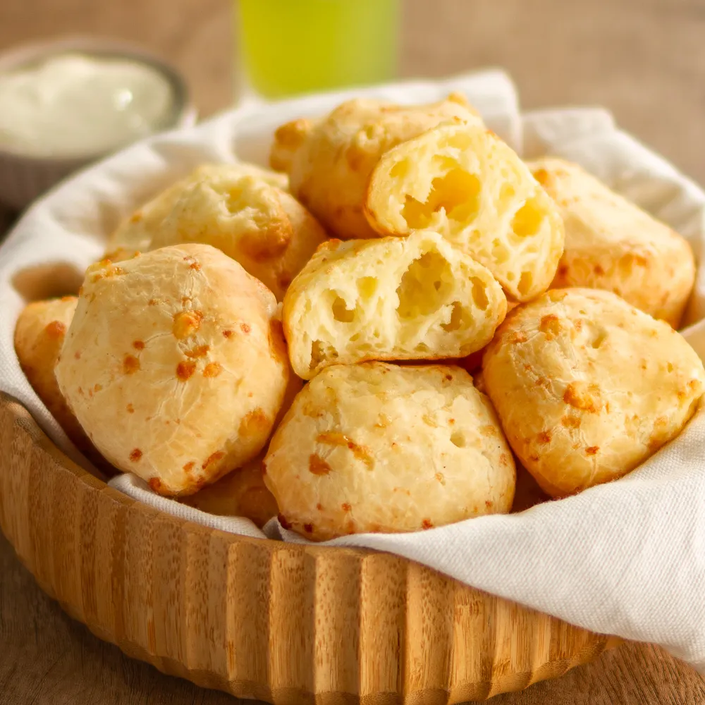 Golden Brazilian cheese bread pão de queijo freshly baked in Fishers Indiana