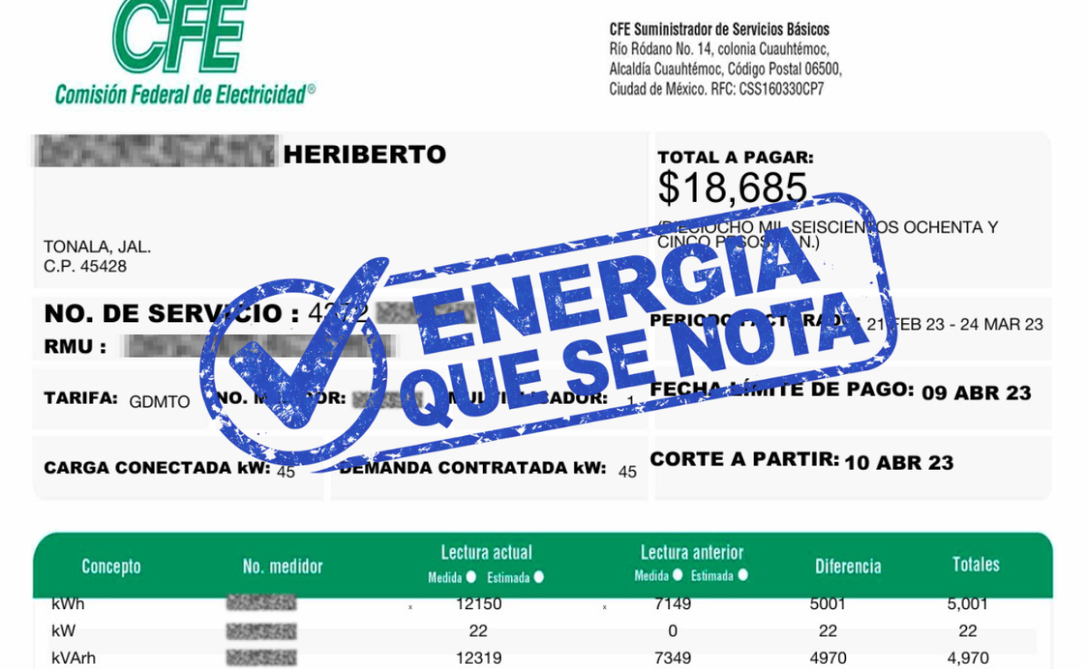Recibo de luz antes de instalar paneles solares