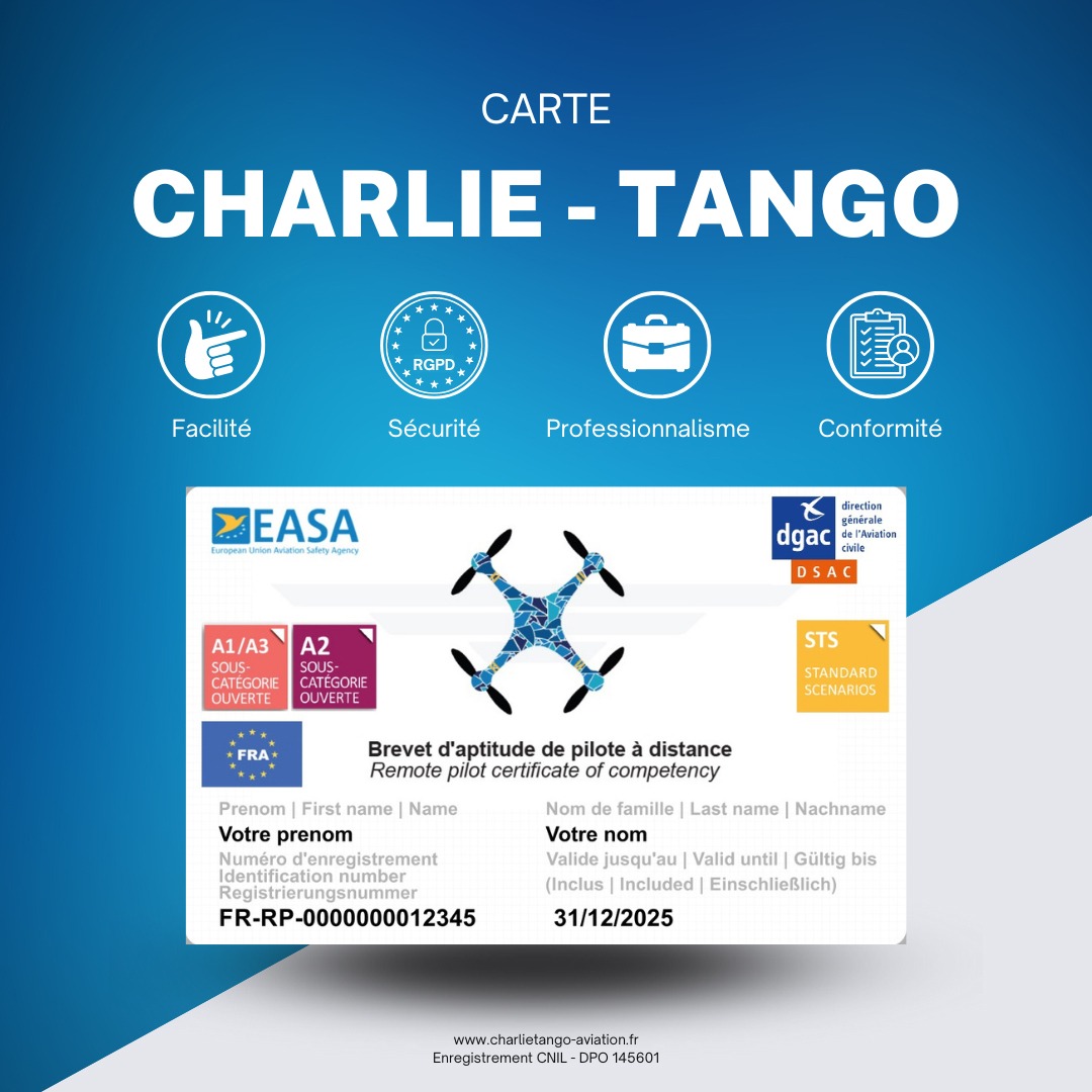 Carte Charlie Tango Aviation - Brevet d'aptitude de pilote à distance