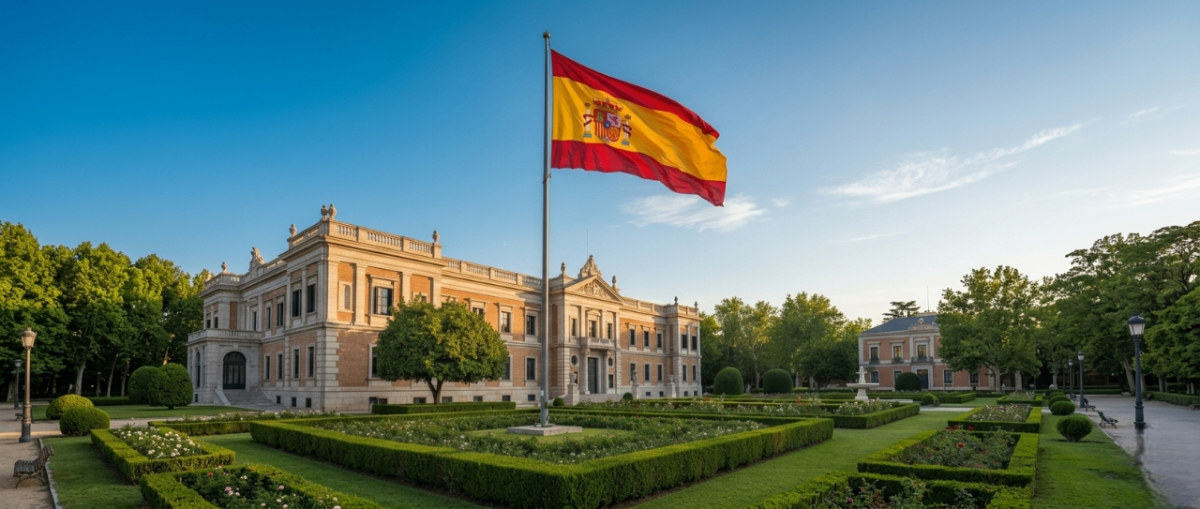 Cuartel de la Guardia Civil con bandera de España