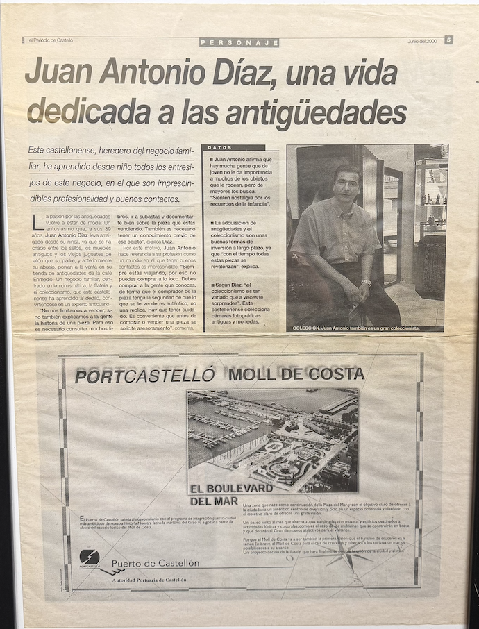 Artículo El Periódico de Castellón - Juan Antonio Díaz, una vida dedicada a las antigüedades