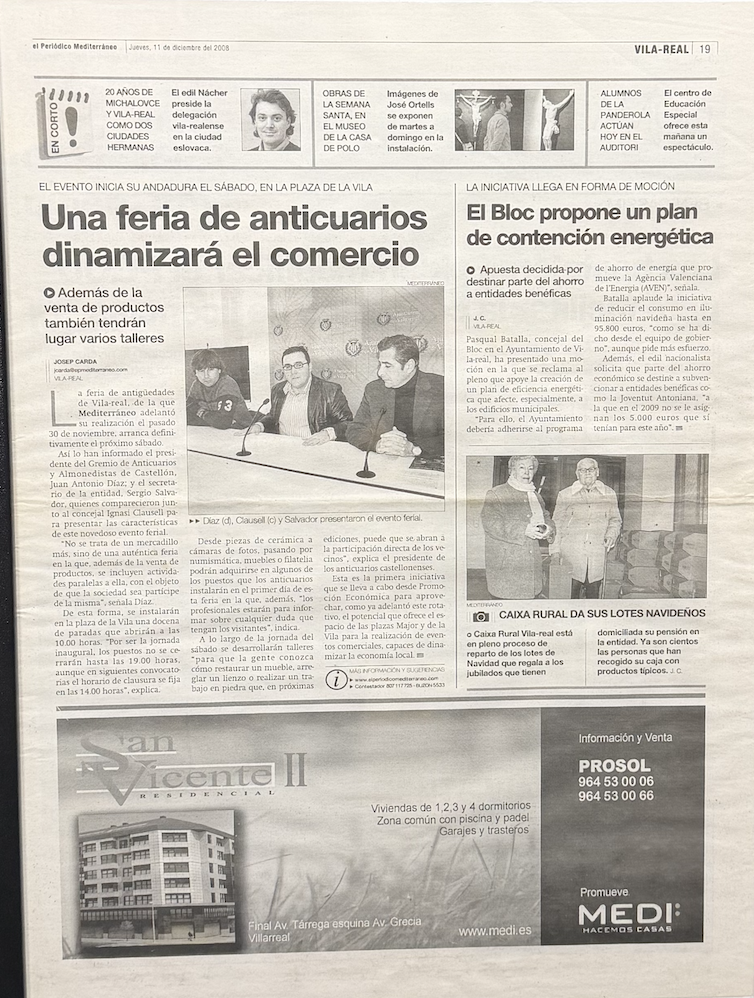 Artículo El Periódico Mediterráneo - Una feria de anticuarios dinamizará el comercio