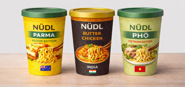 NÜDL Premium High-Protein Instant Noodles Australia - Parma, Phở, and Butter Chicken Flavours with 32g Protein