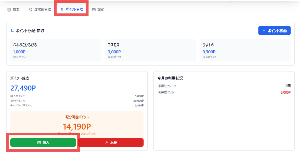 ポイント購入画面