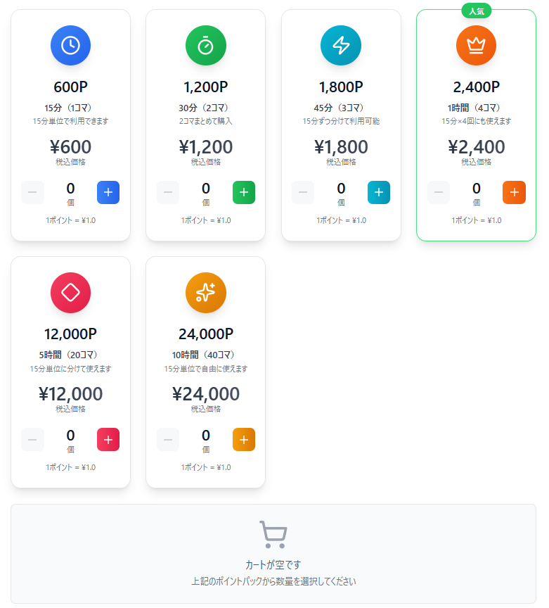 ポイント購入画面と支払い方法