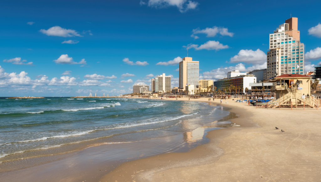 Tel Aviv beachfront luxury towers along the Mediterranean promenade