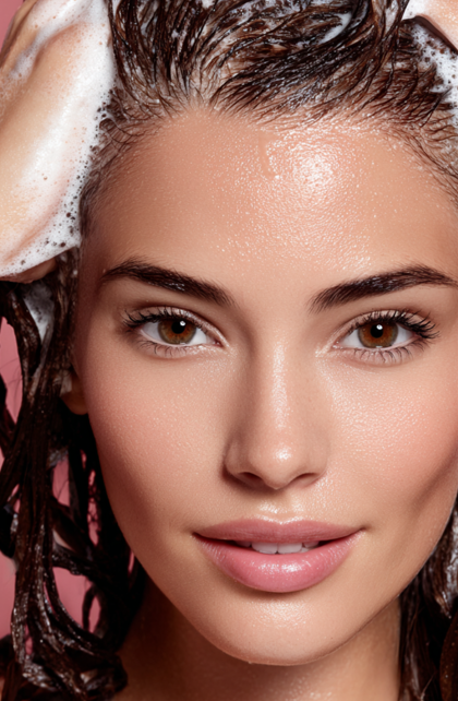 Femme aux cheveux mouillés utilisant des soins capillaires Kerargan