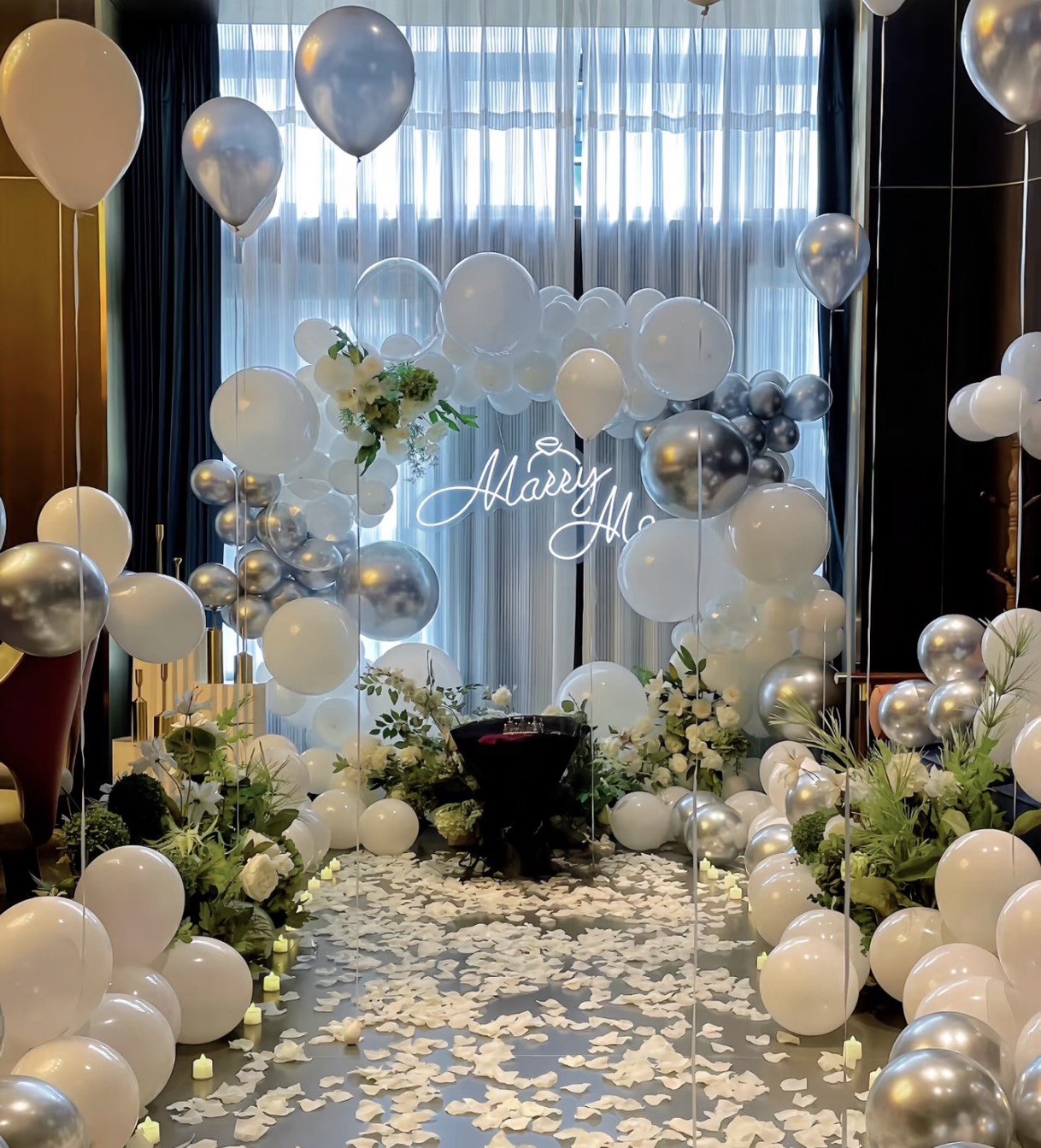 求婚佈置|銀夜氣球