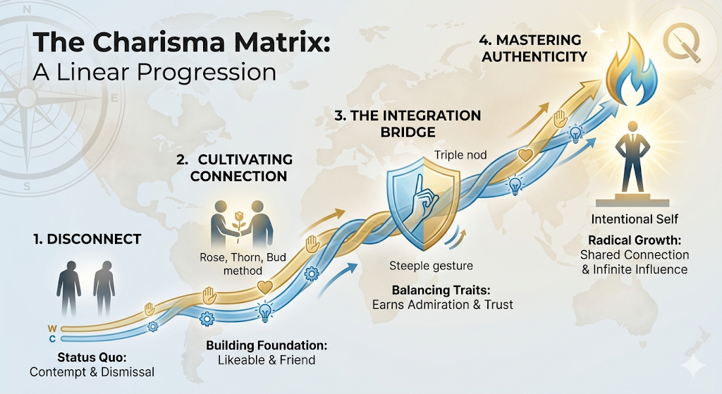 The Charisma Matrix: A Linear Progression — showing 4 stages from Disconnect to Mastering Authenticity