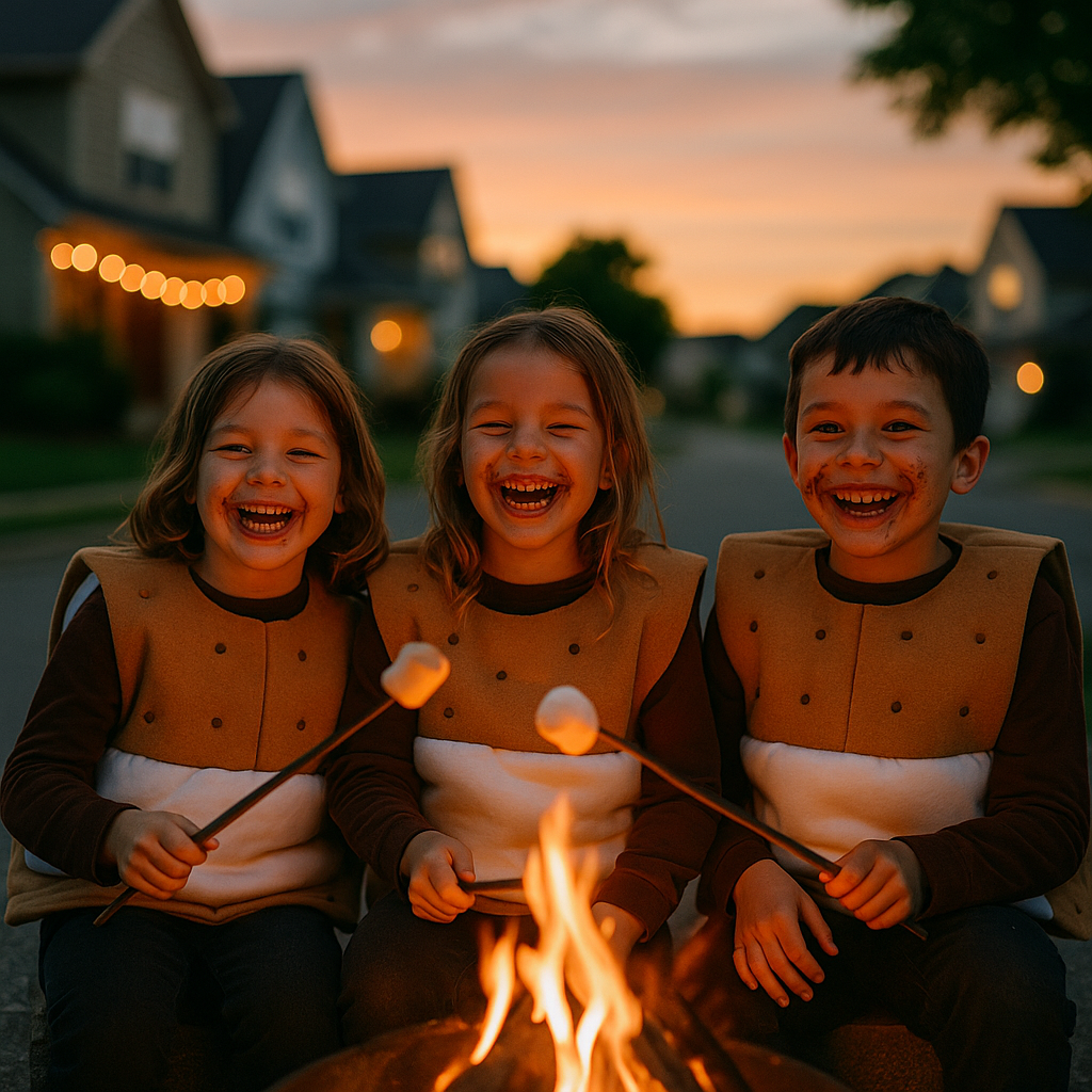 S'mores Night - Children roasting marshmallows around campfire