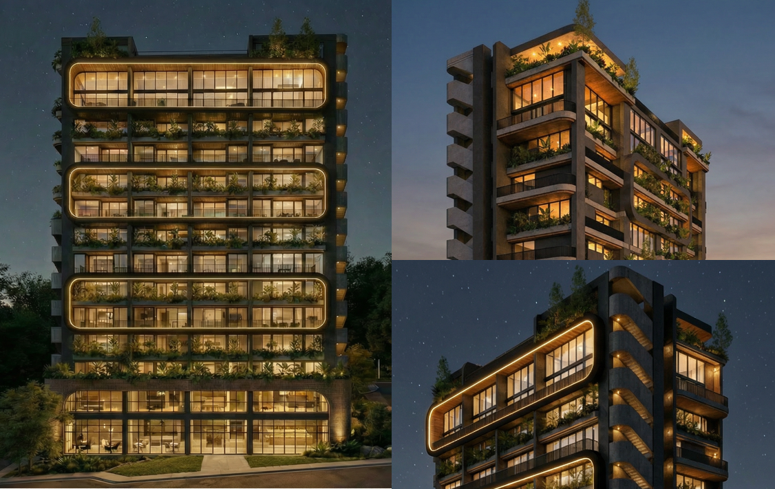 Apartamentos de lujo CASTROPOL Medellín - Edificio residencial con terrazas jardín en la Milla de Oro El Poblado por TRES-E