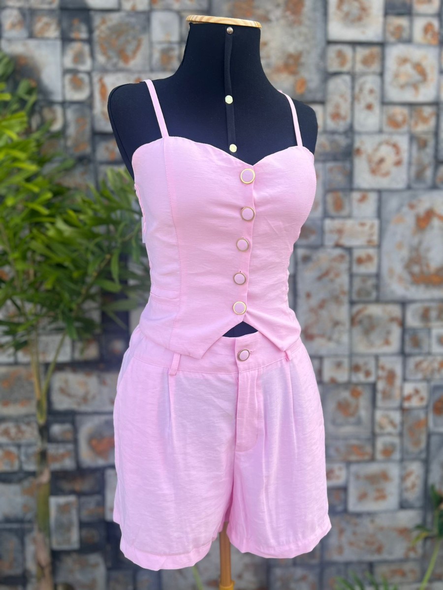 Conjunto Rosa Top Alça com Short
