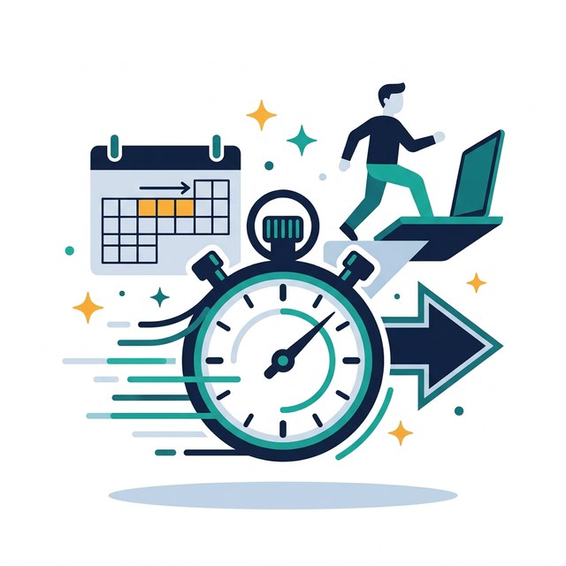 Illustration of a stopwatch and a running figure representing rapid consultant deployment