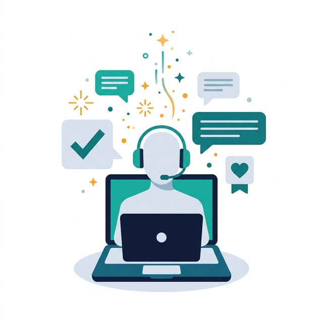 Illustration of a support specialist at a laptop representing a dedicated account manager