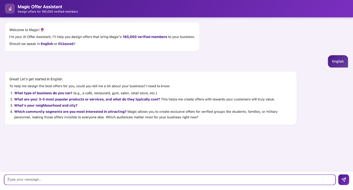 AI Offer Assistant conversation interface