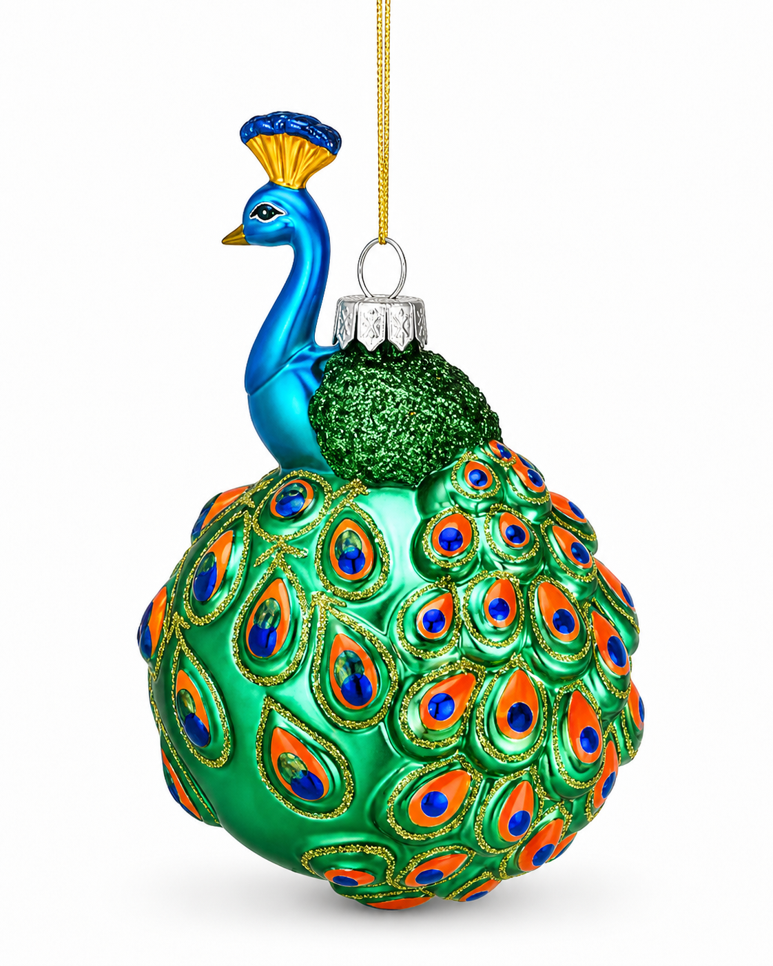 Custom glass ornament in an elegant teardrop shape with a gold-trimmed finish