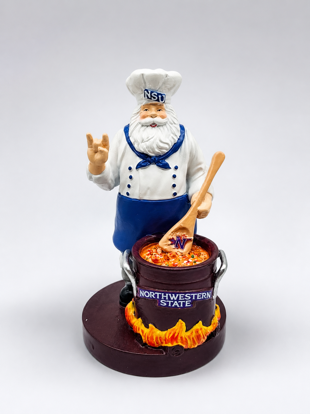 Custom resin figurine of a themed Santa character designed for a holiday program