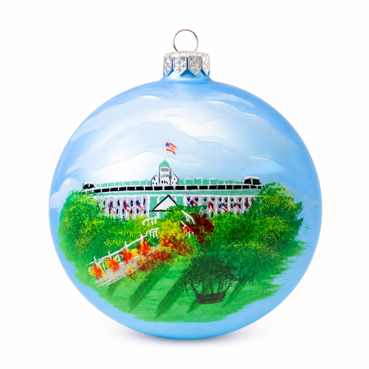 Custom glass ornament round bauble with printed artwork and gold trim
