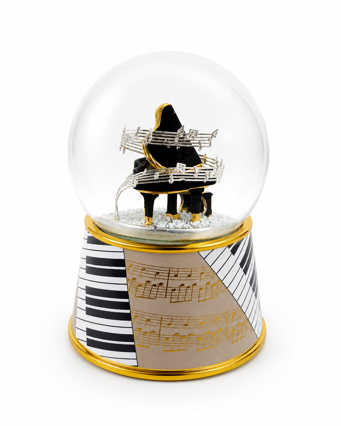 Custom snow globe base detail showing branded design and decorative craftsmanship