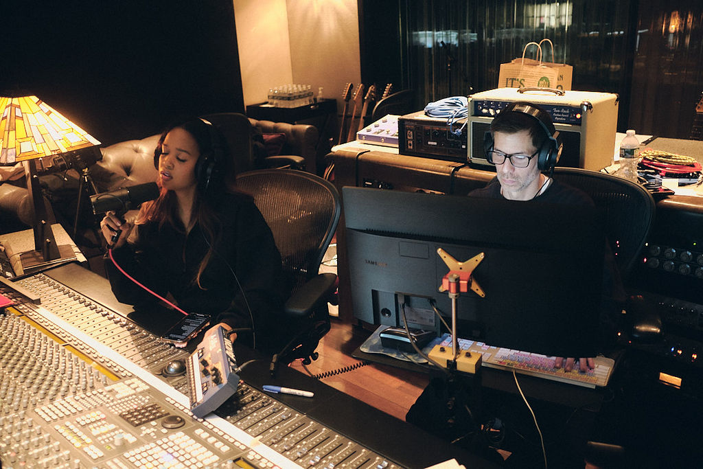 Mixing a new track at the console