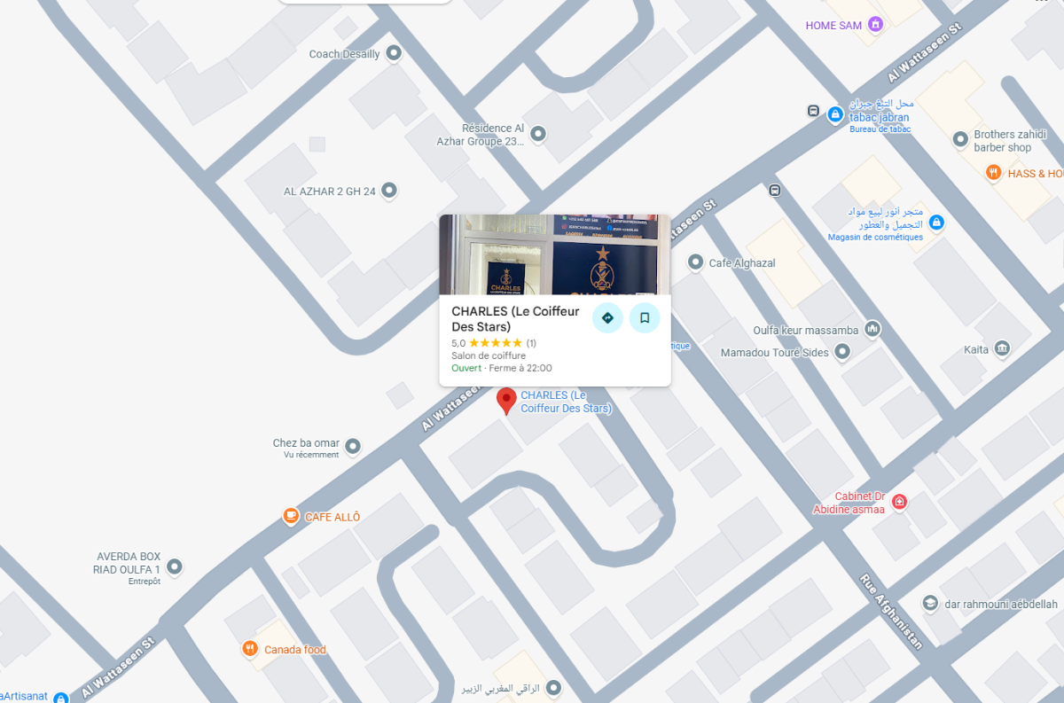 Localisation Salon Charles - Riad Oulfa, Casablanca