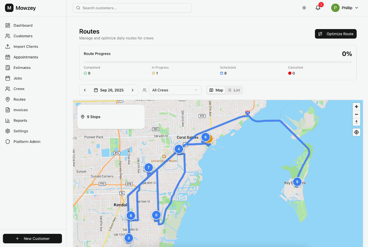 Mowzey Dashboard Interface