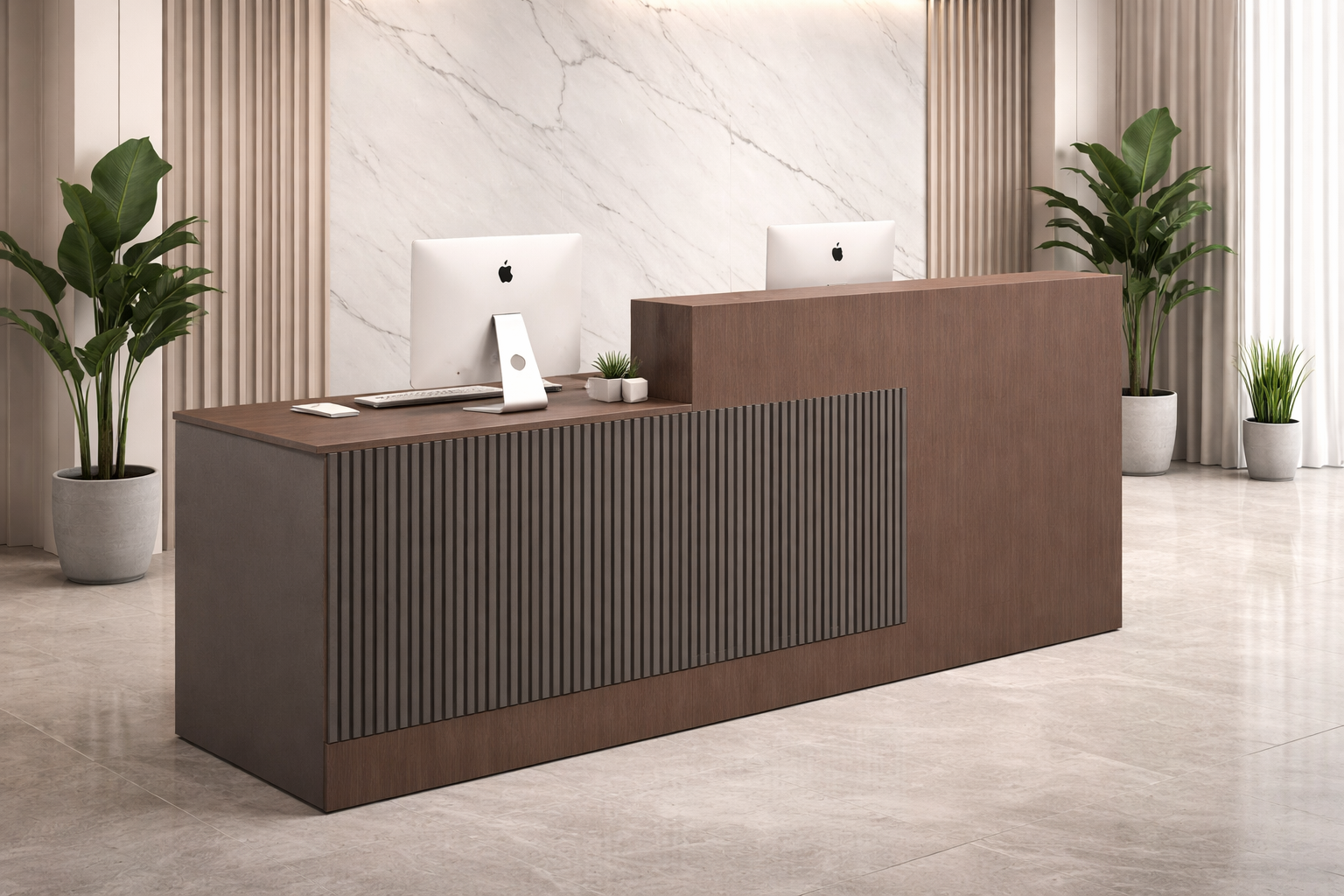 كاونتر استقبال أمامي بخشب الجوز