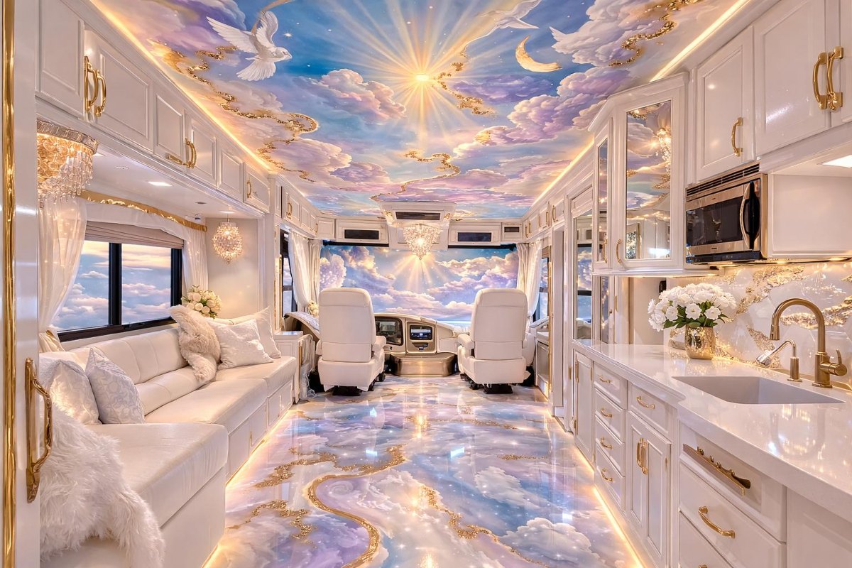 Heaven on Wheels RV interior — a chamber of New Earth frequency