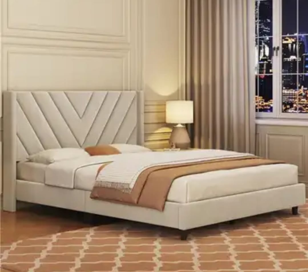 Lit Capitonné Velours Beige