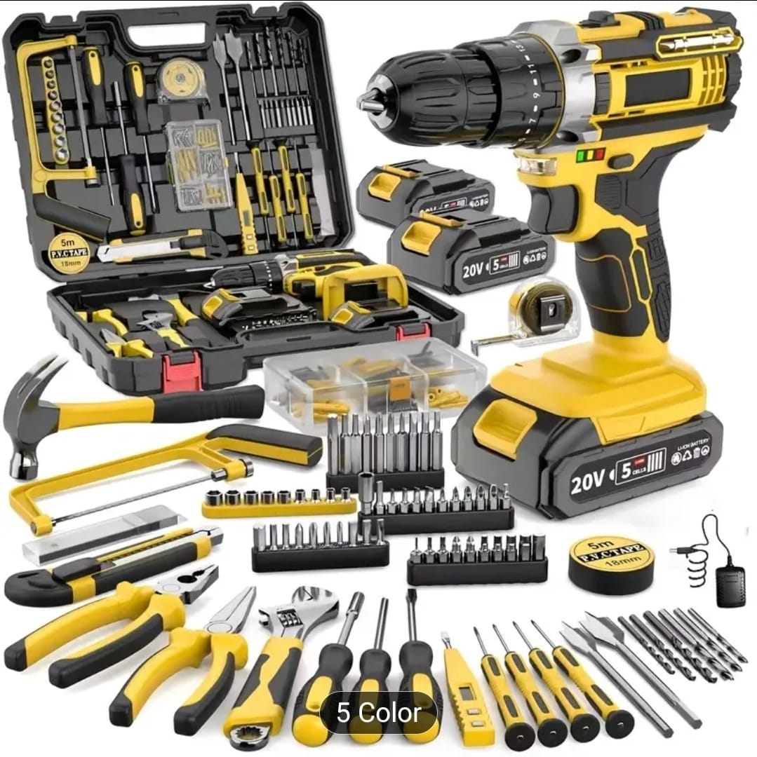 Mallette à Outils Complète + Perceuse 20V — 5 Coloris, 2 Batteries