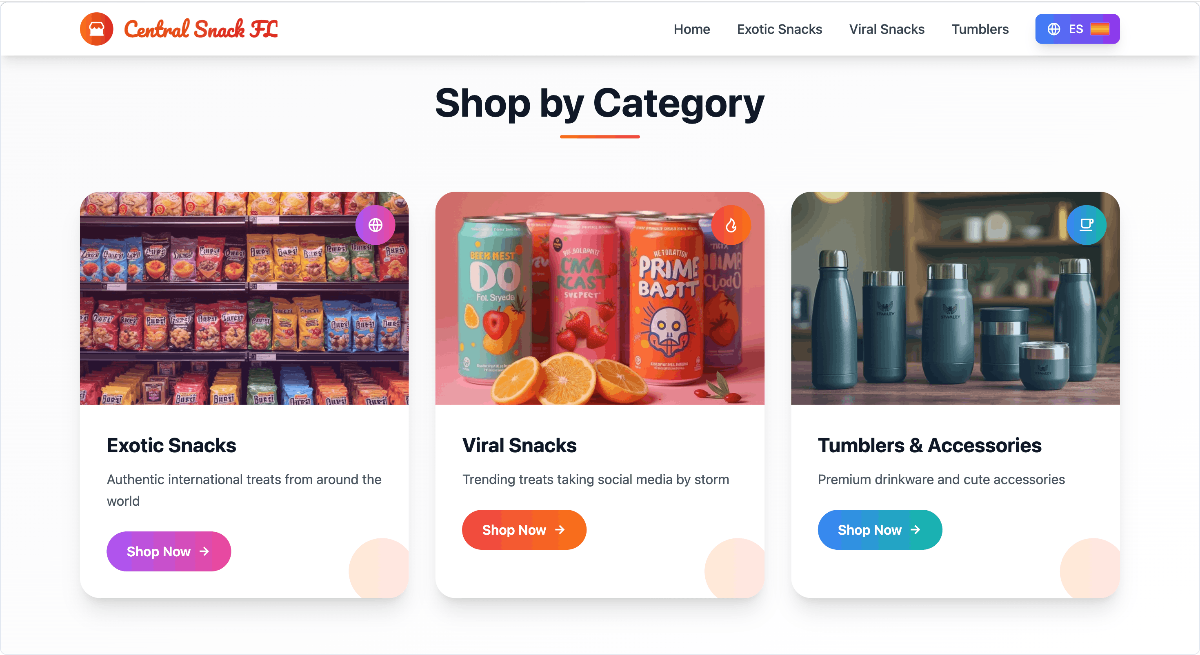 Central Snack Florida Website developed by MAIketing