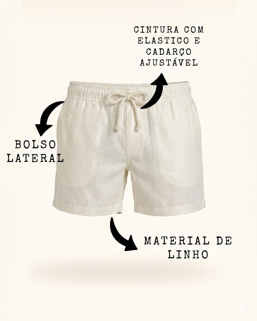 Short Praia Kids em Linho com Elastano