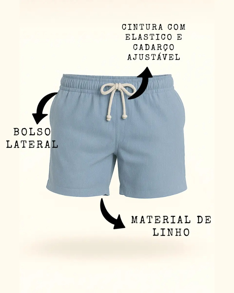 Short Praia Kids em Linho com Elastano