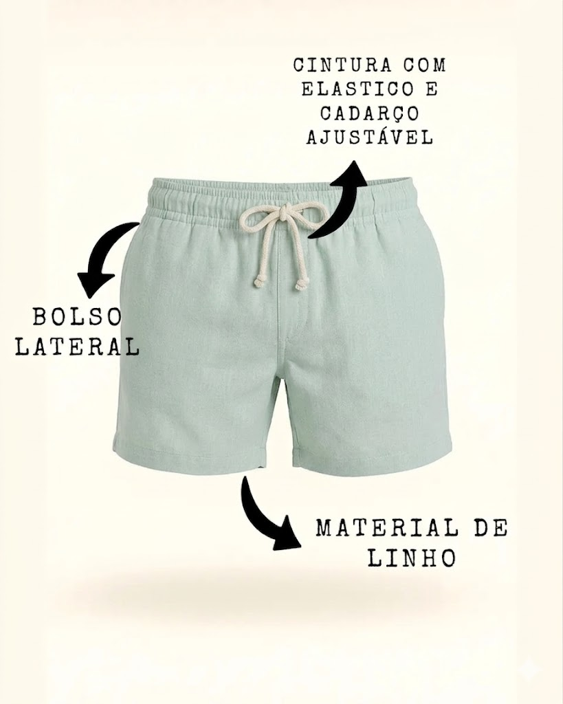 Short Praia Kids em Linho com Elastano