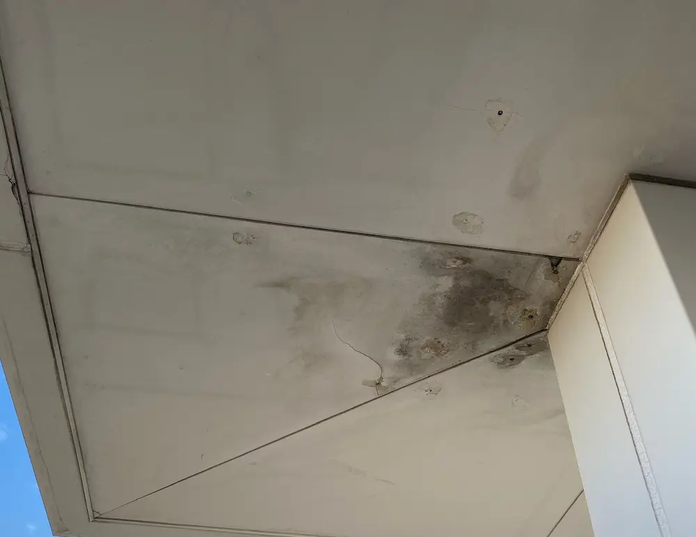 軒天(のきてん)にシミや剥がれがある