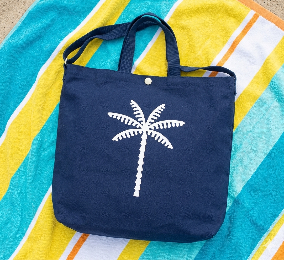 Blue Palm Tree Tote Bag