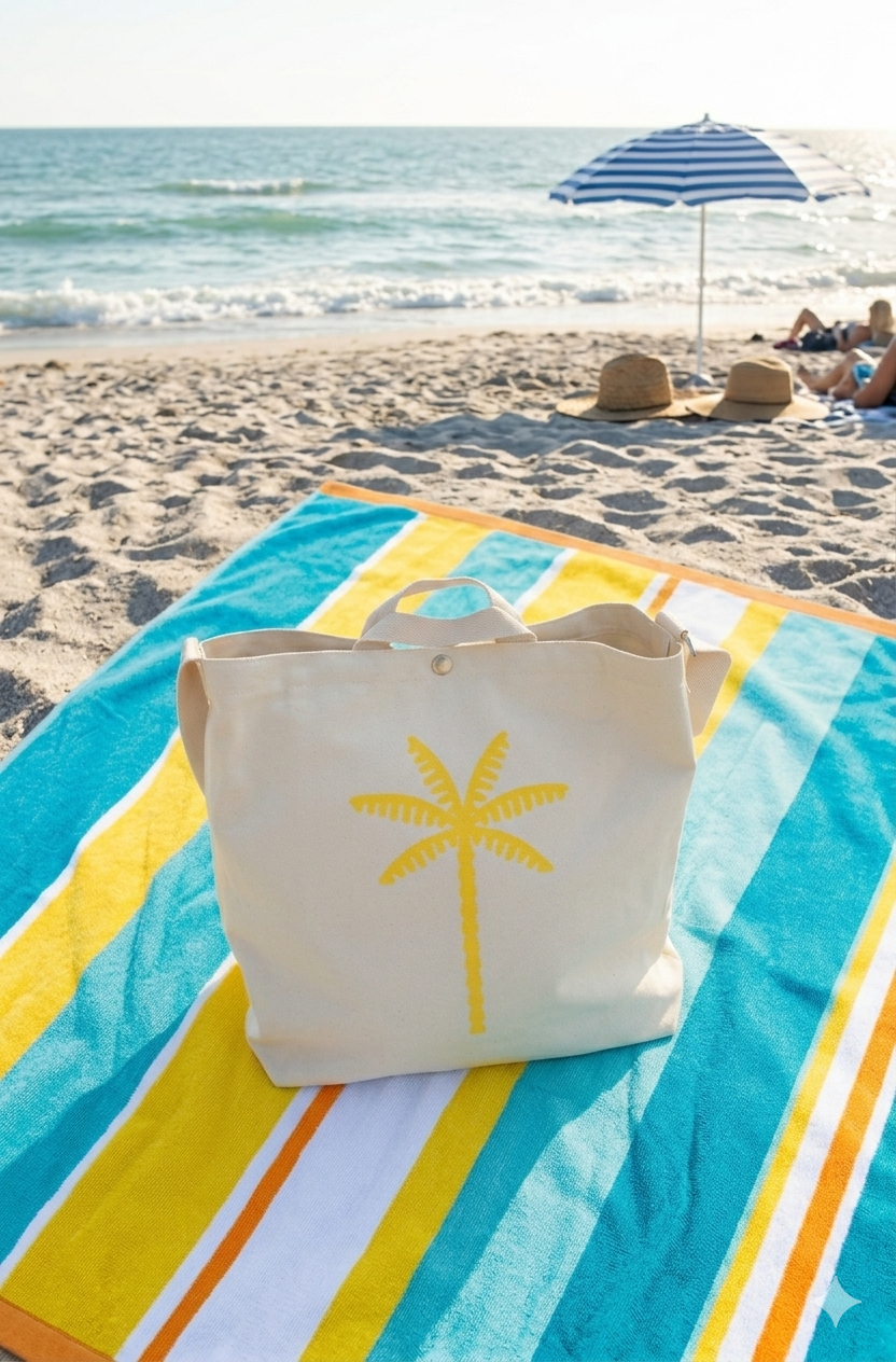 Cream Palm Tree Tote Bag