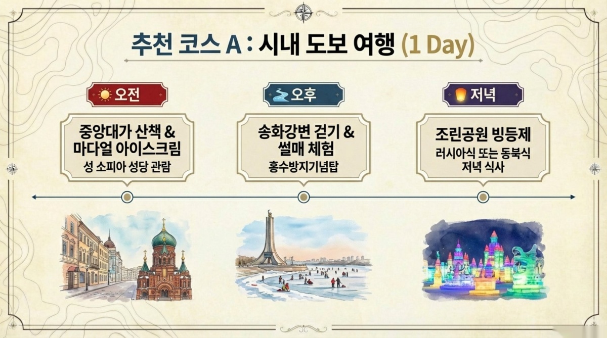 추천 코스 A: 시내 도보 여행 (1 Day) 인포그래픽