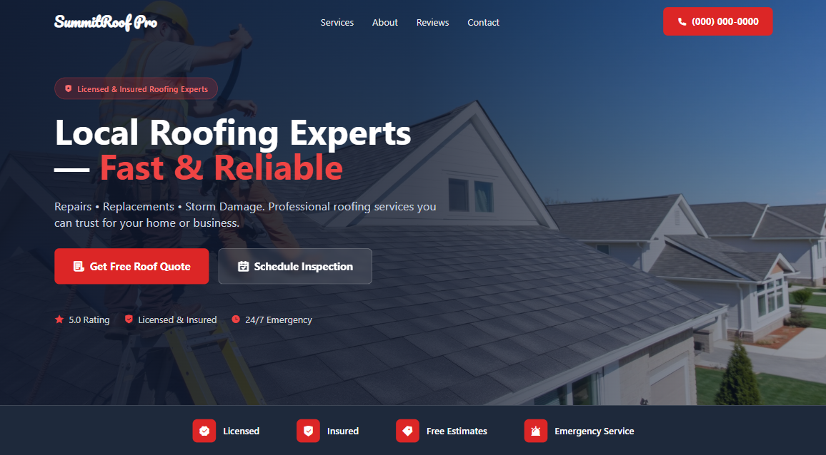 Ridgeline Roofing — professional roofing business website showcase